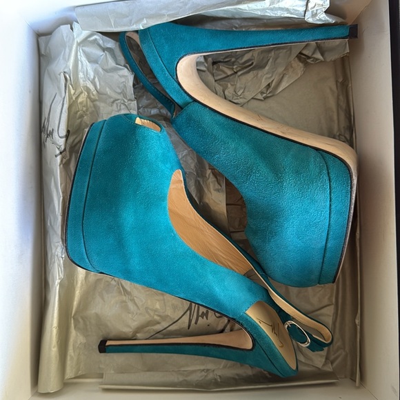 Giuseppe Zanotti Turquoise Peep-Toe Heels - Picture 10 of 12